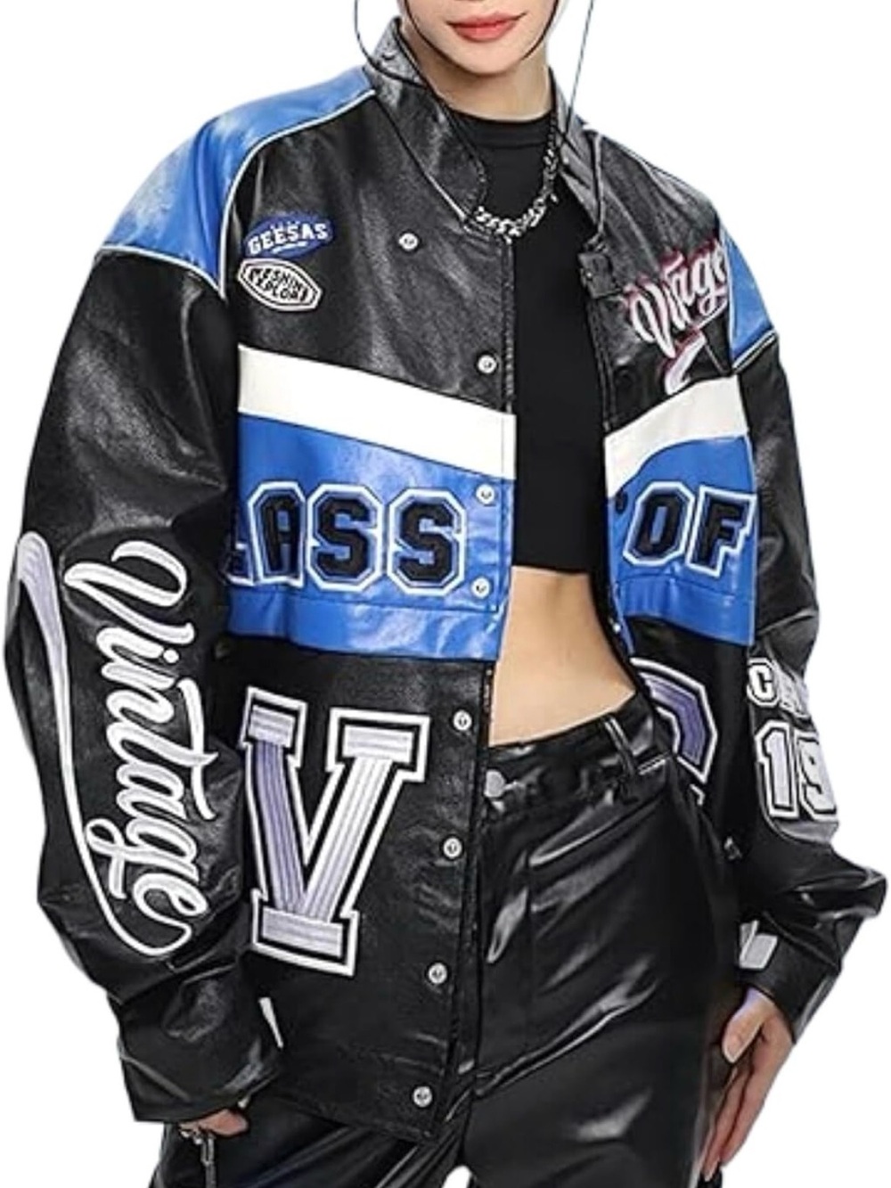 Vamtac Leather Varsity Jacket Oversized (cropped jacket + mini skirt)
